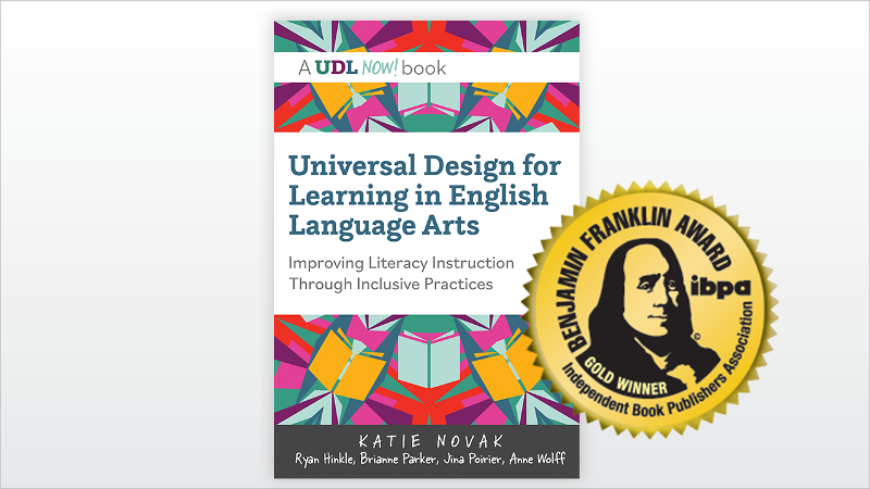 Universal Design for Learning in English Language Arts book cover with 2024 IBPA Gold Medal award emblem