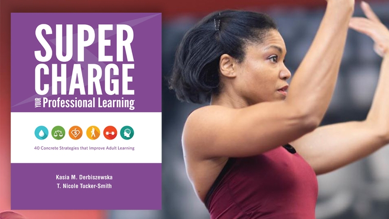 Photo of Nicole Tucker Smith with the Supercharge Your Professional Learning book cover